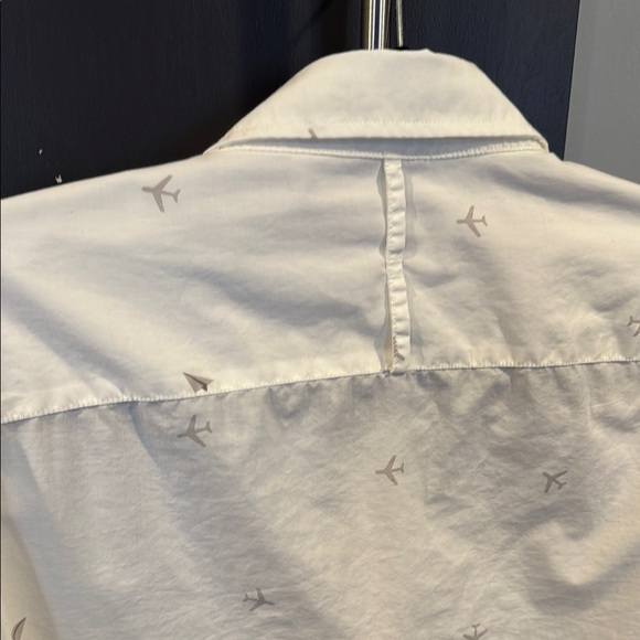 Banana Republic Luxe Poplin White Mens Button down with Plane design Slim Fit M - Picture 3 of 6